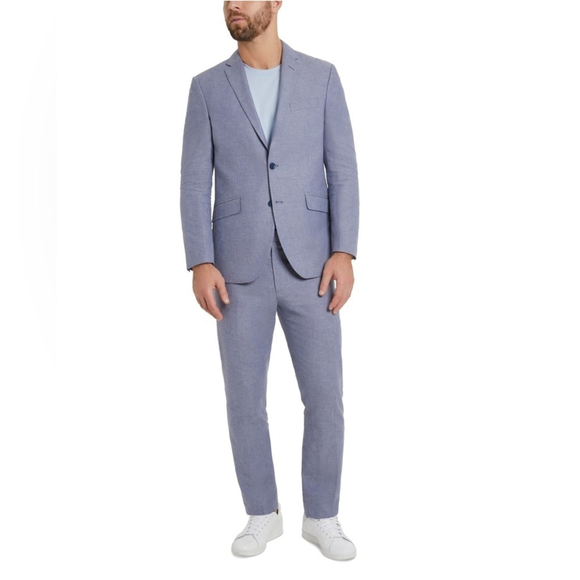 Kenneth Cole Reaction Linen Slim Fit Blue Two Piece Suit - 44R / 37W - NWOT - Picture 1 of 6